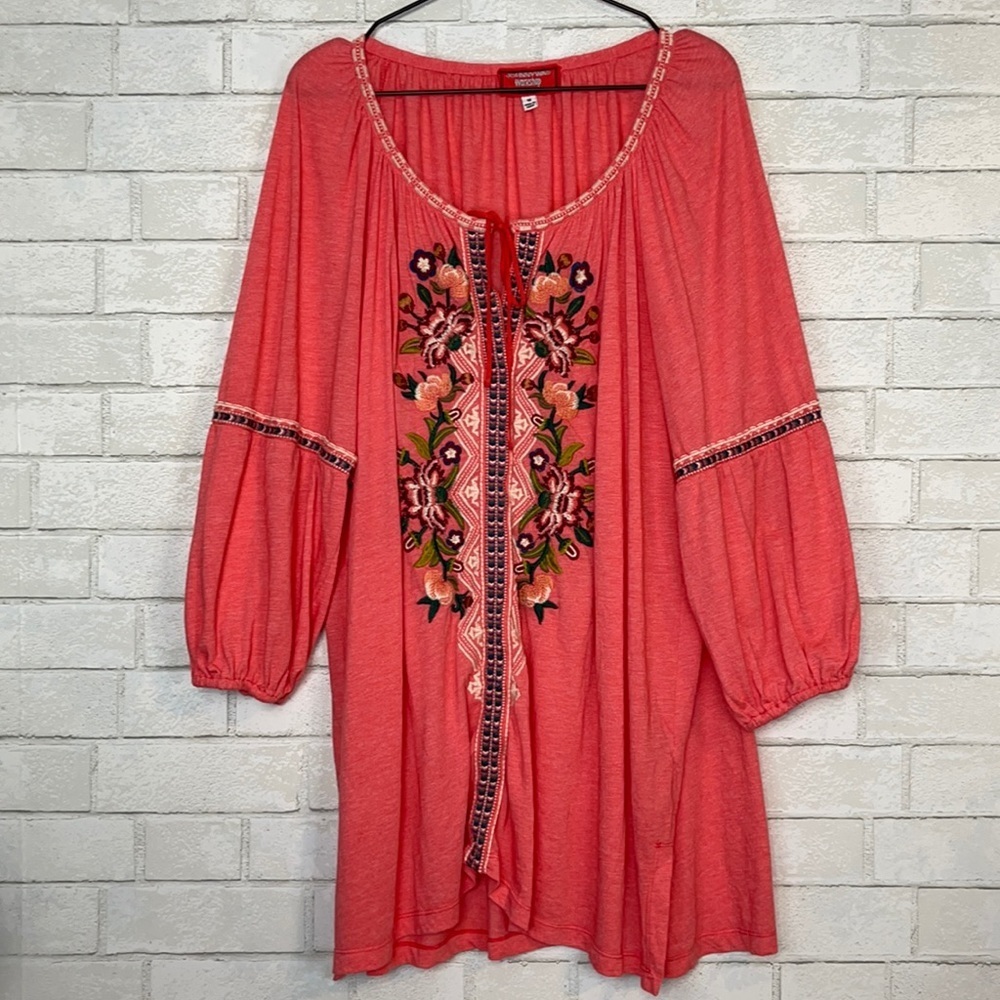 Johnny Was Embroidered Boho Peasant Top 1X